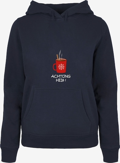 Merchcode Sweatshirt 'Achtung Heiss' in navy / blutrot / weiß, Produktansicht