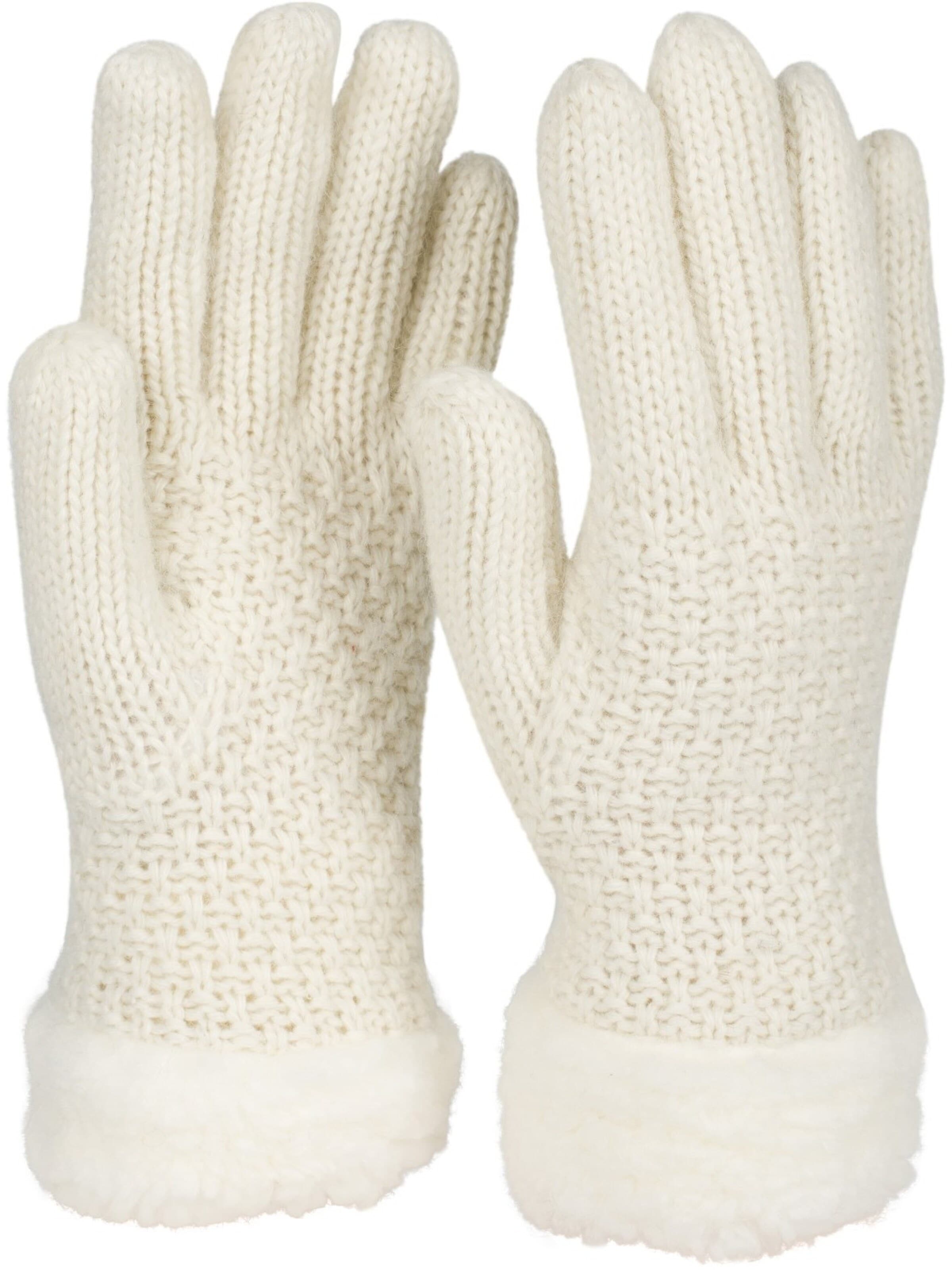 styleBREAKER Fingerhandschuhe 'Strickhandschuhe mit Perlmuster und Fleece'‌‌‌‌‌ in Beige: Vorderseite