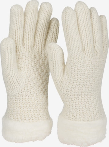 styleBREAKER Fingerhandschuhe 'Strickhandschuhe mit Perlmuster und Fleece' in Beige: Vorderseite