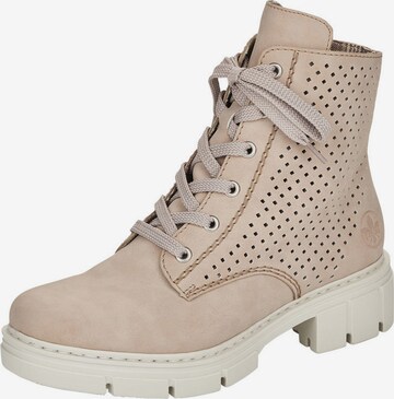 Rieker Lace-Up Ankle Boots in Beige: front