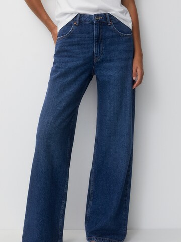 Pull&Bear Wide leg Jeans in Blauw: voorkant