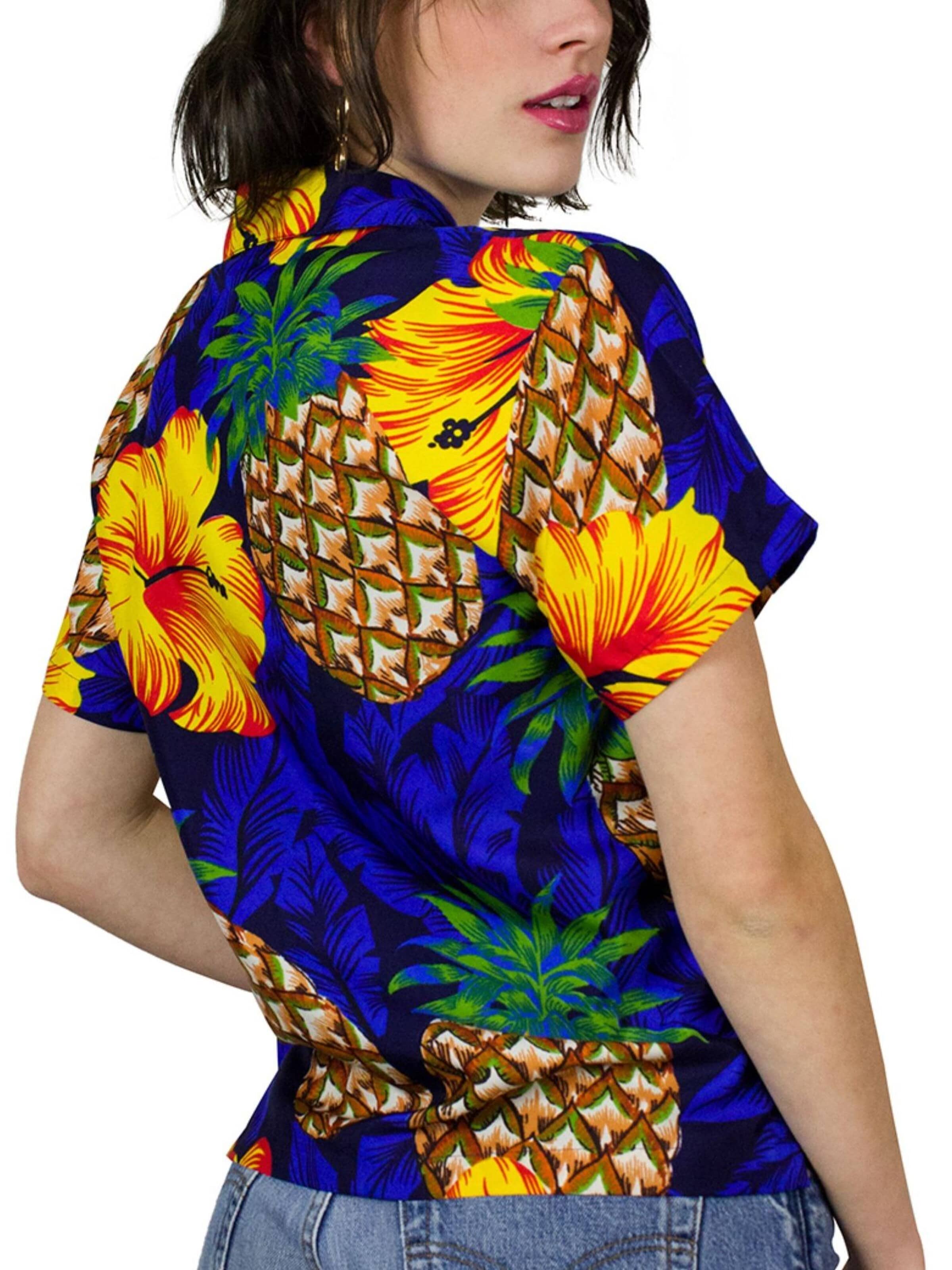 Chemisier 'Pineapple Hibiscus' King Kameha en bleu