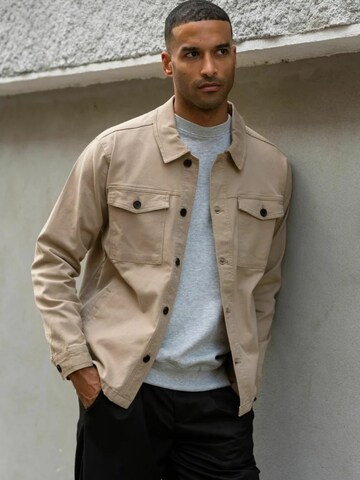 TEESHOPPEN Regular fit Button Up Shirt ' Twill Overshirt ' in Beige