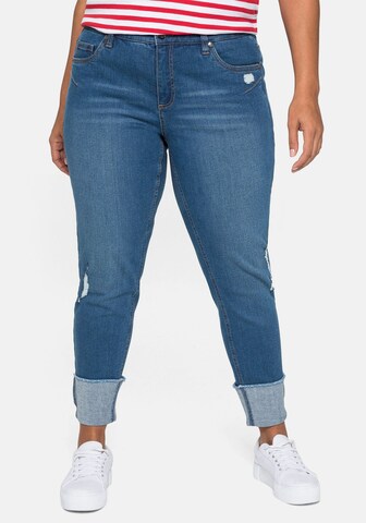 SHEEGO Slimfit Jeans in Blauw: voorkant