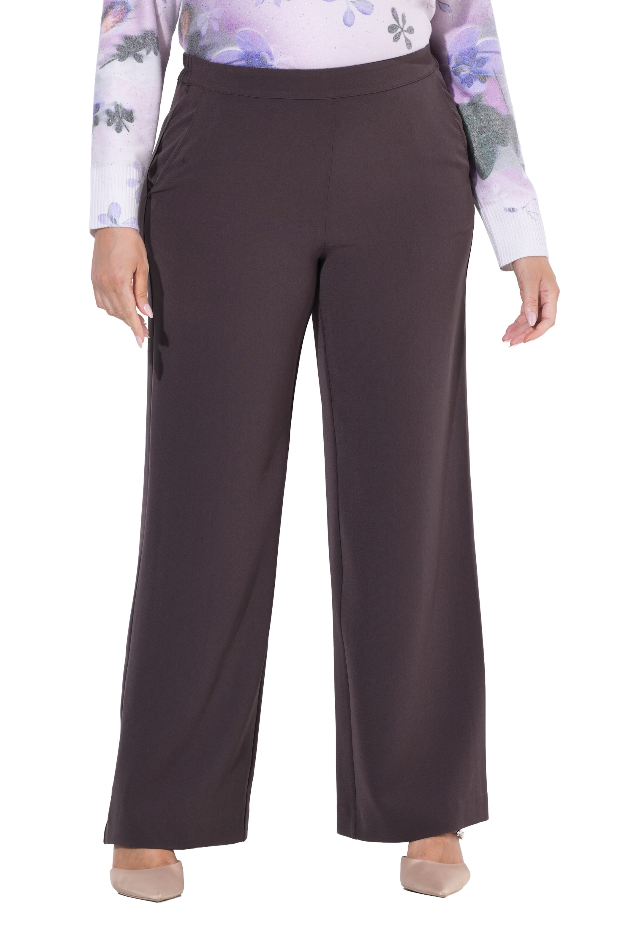 Ulla Popken Regular Broek in Bruin: voorkant