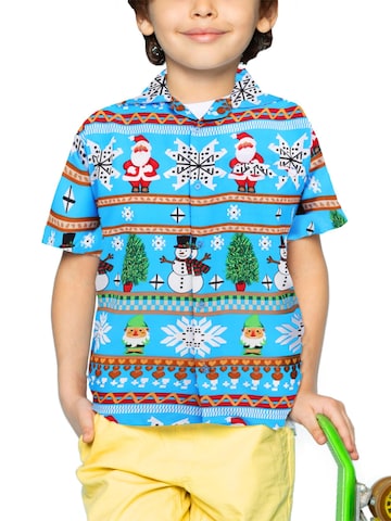 King Kameha Regular fit Overhemd 'Christmas Rows' in Blauw: voorkant