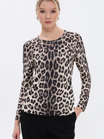 Passioni Sweater 'Rundhalspullover mit Leoprint' in Beige: front