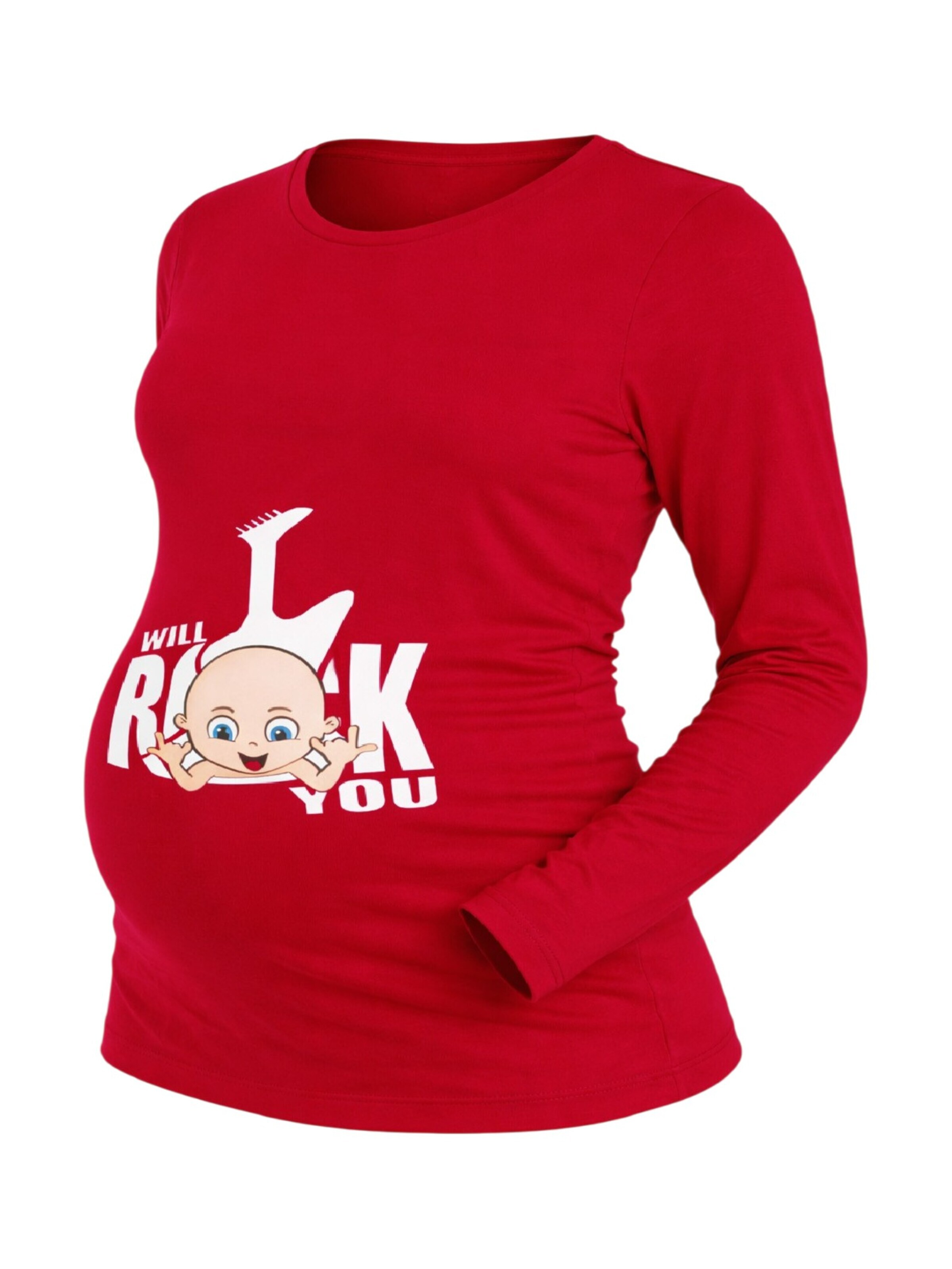 M.M.C. Shirt 'I Will Rock You Umstandslangarmshirt' in Red: front