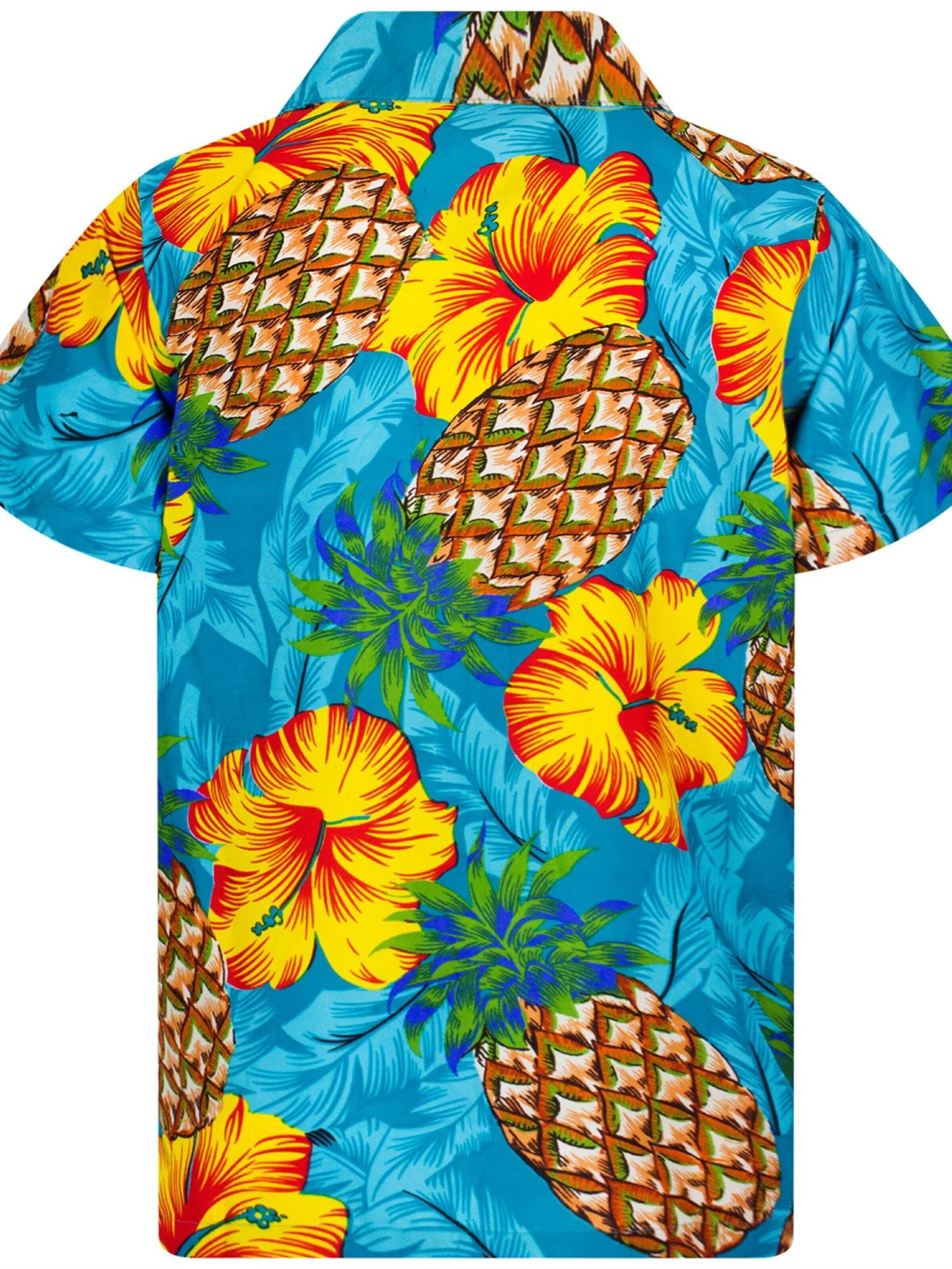 King Kameha Shirt 'Pineapple Hibiscus' in Blau