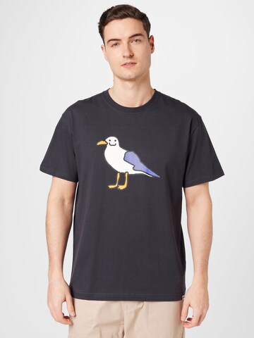 Maglietta 'Smile Gull' di Cleptomanicx in nero: frontale