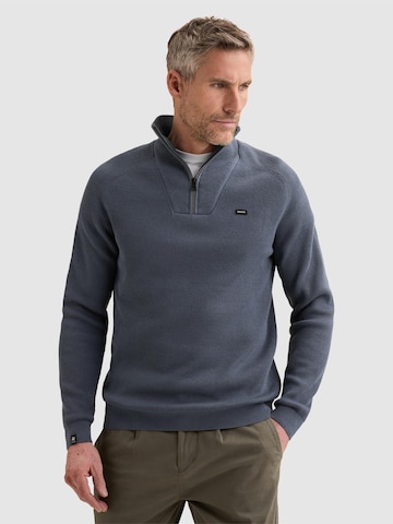 Pullover 'Pullover with half-zip and allover rib texture' di VANGUARD in blu: frontale