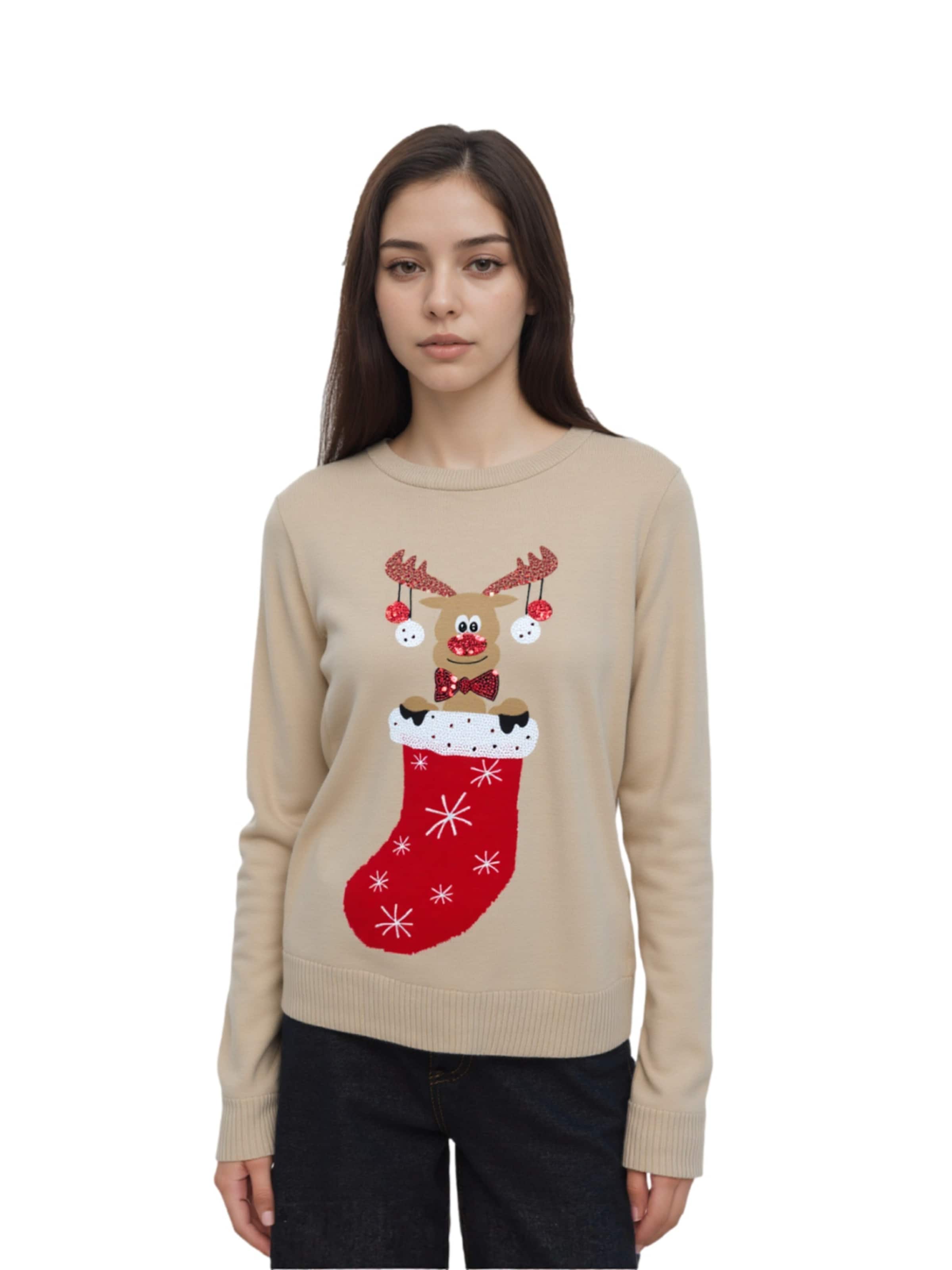 ONLY Sweater 'Xmas Shine' in Beige: front