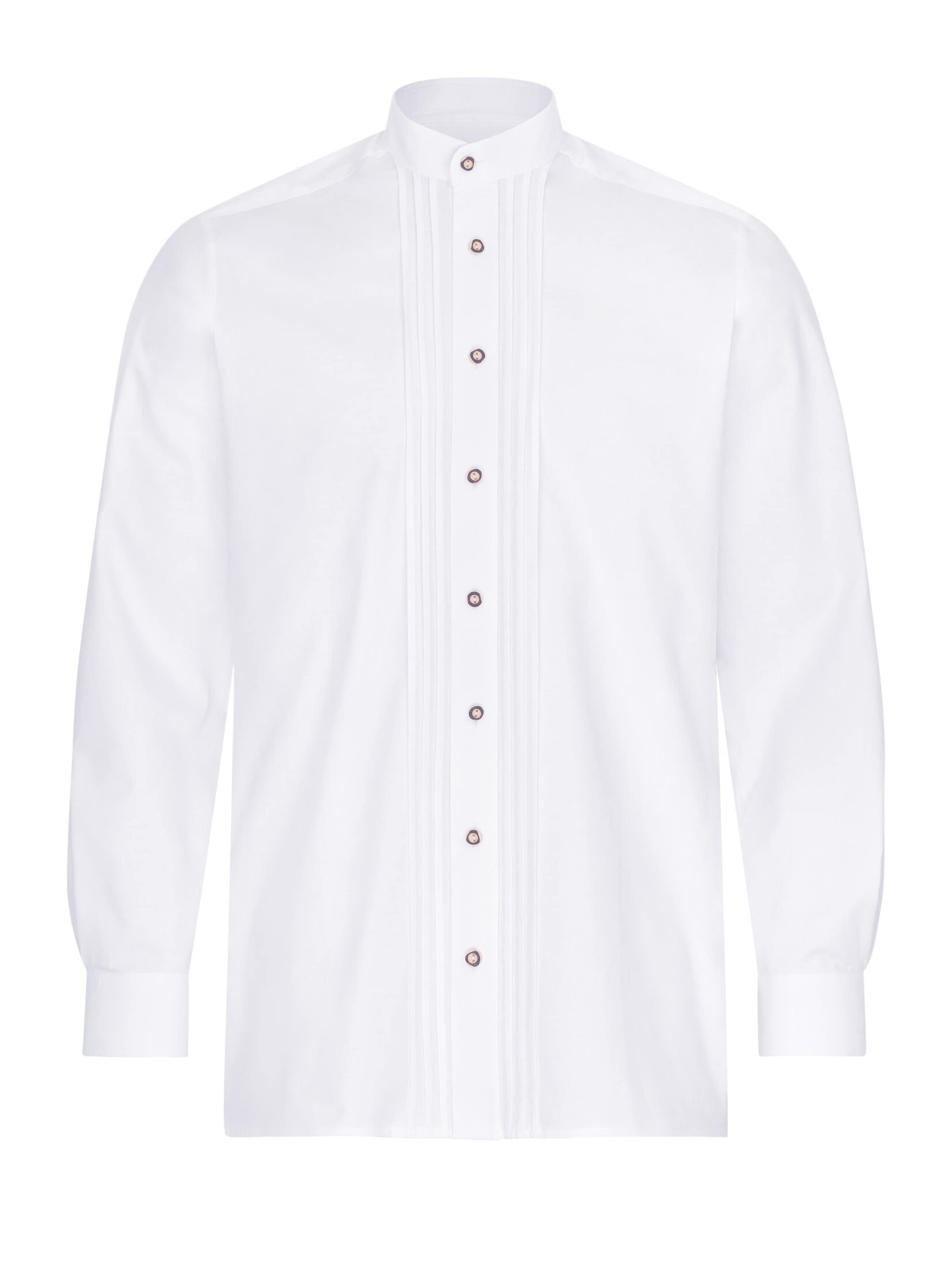 Aumühle Slim Fit Trachtenhemd 'Max' mit Stehkragen in Weiß: Vorderseite