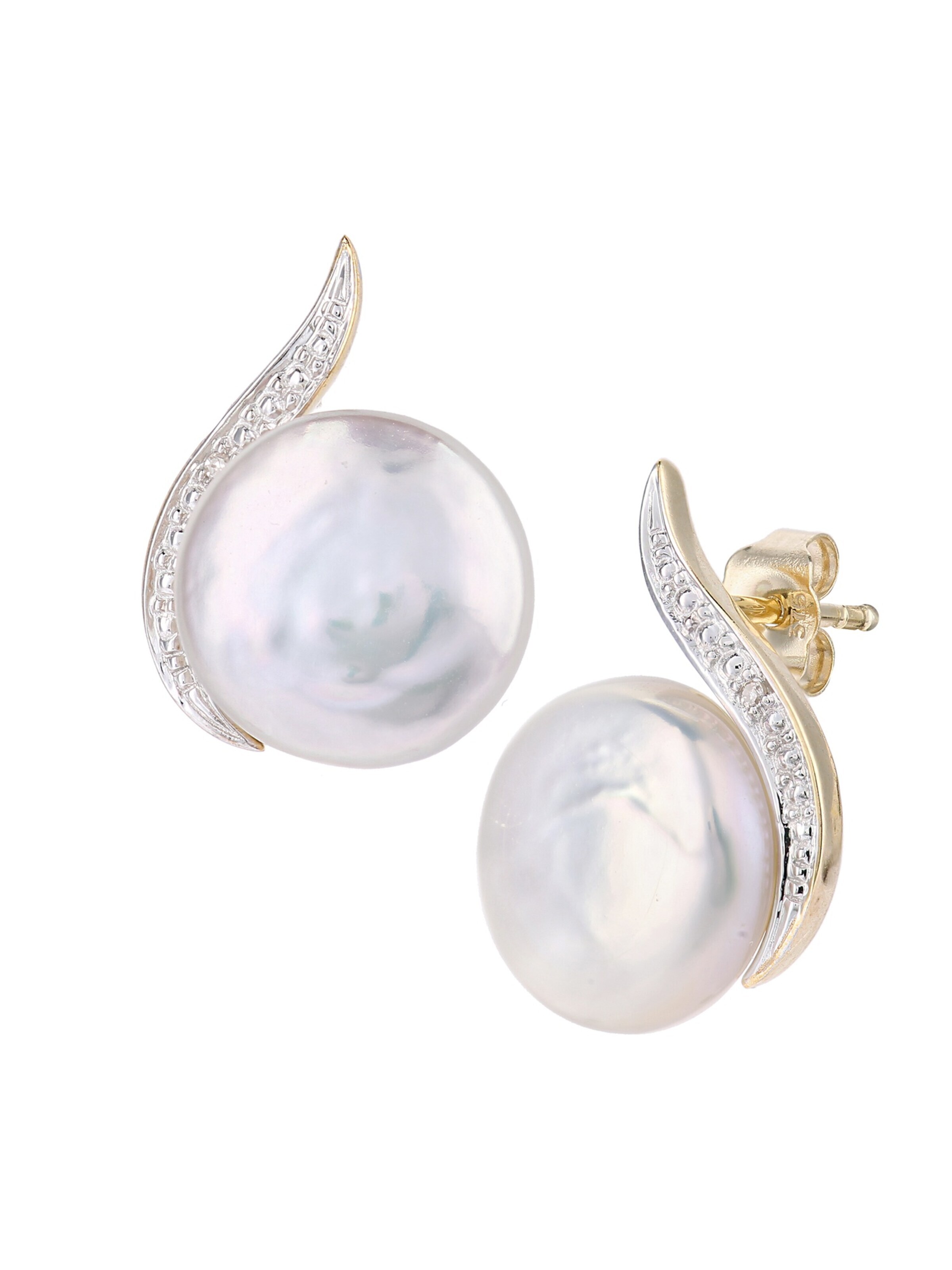 DIAMANT LETERNEL Ohrringe 'Ohrringe aus 375 Gelbgold mit 0.01 Karat Diamant mit Perle'‌‌ in Gold: Vorderseite