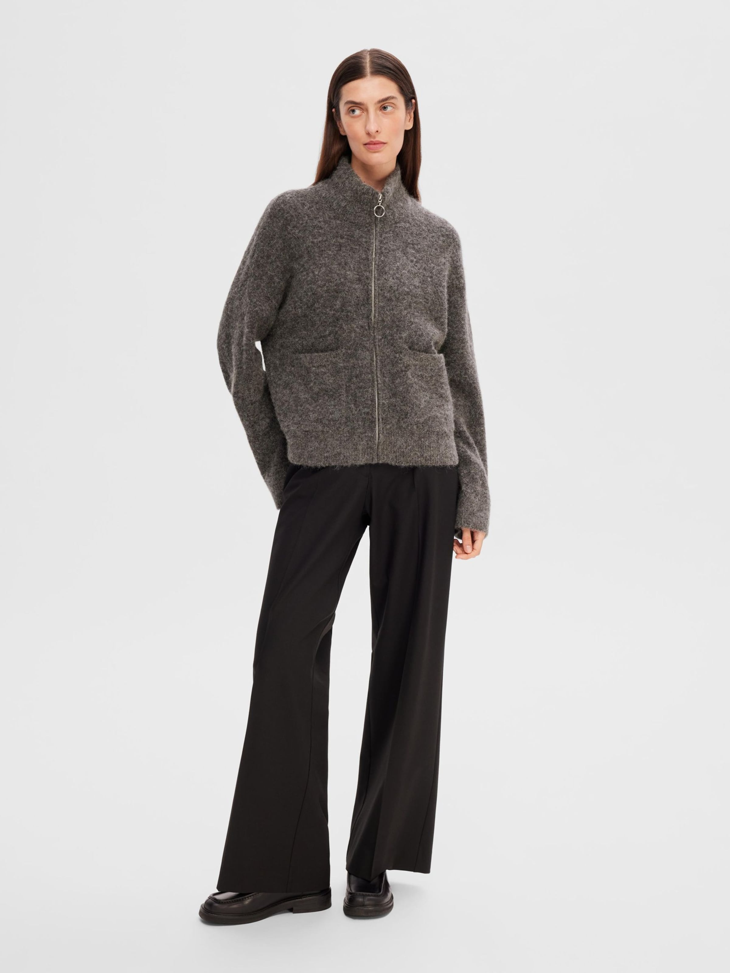 SELECTED Knit Cardigan 'SIA RAS' in Grey, Mottled Grey | ABOUT YOU