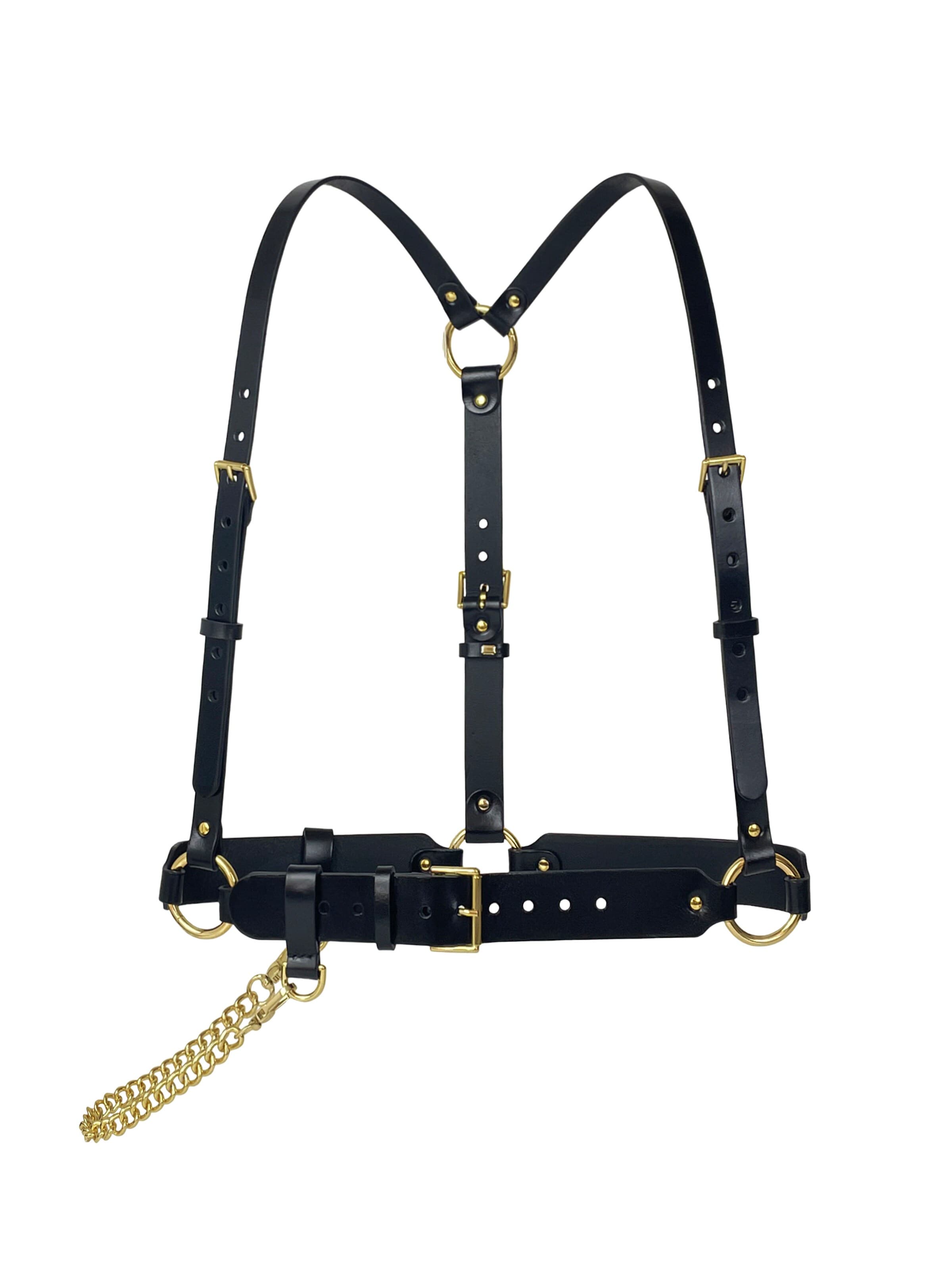 Haute Cuir Belt 'Chained Harness' in Black: front