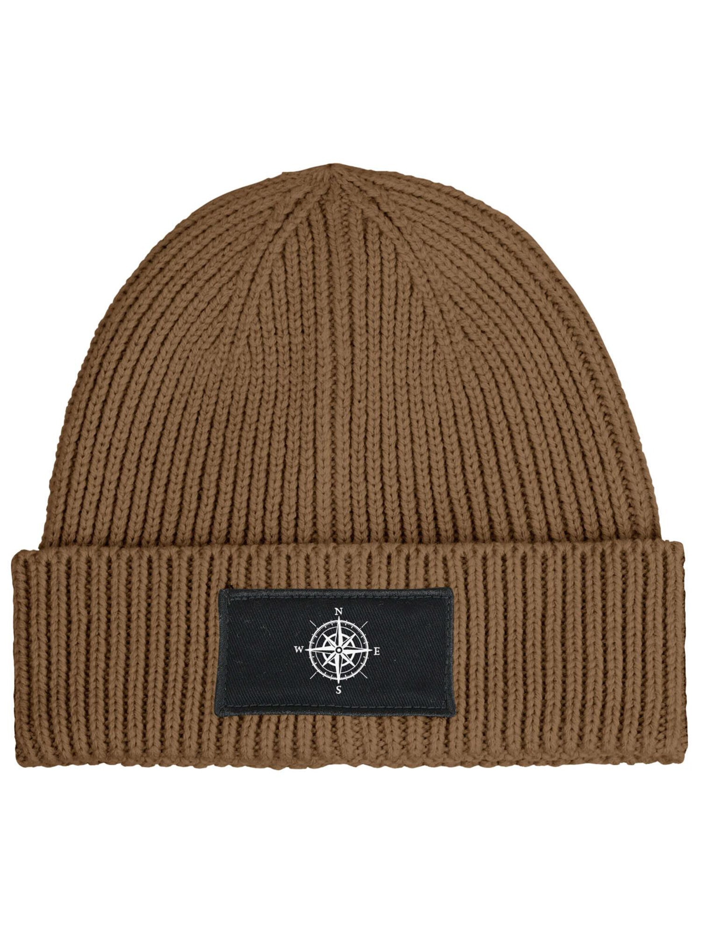 Neverless Beanie 'Kompass' in Brown: front