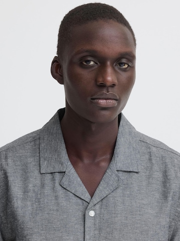 BLEND Comfort fit Button Up Shirt ' BHAban Cuba Linen Mix ' in Blue