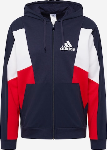 ADIDAS SPORTSWEAR - Casaco de treino em moletão 'Essentials Colorblock ' em azul: frente