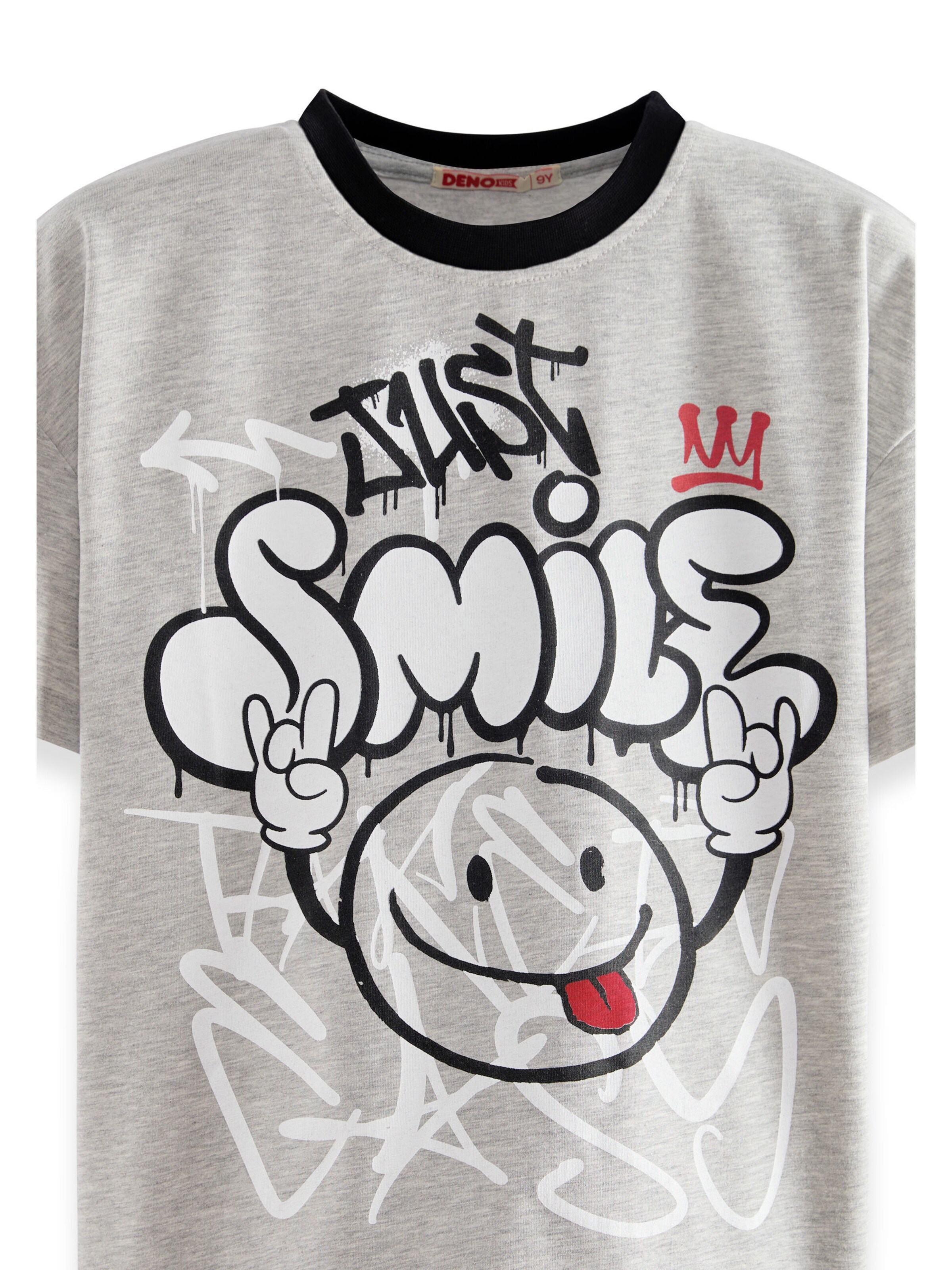 T-Shirt 'Just Smile' Denokids en gris