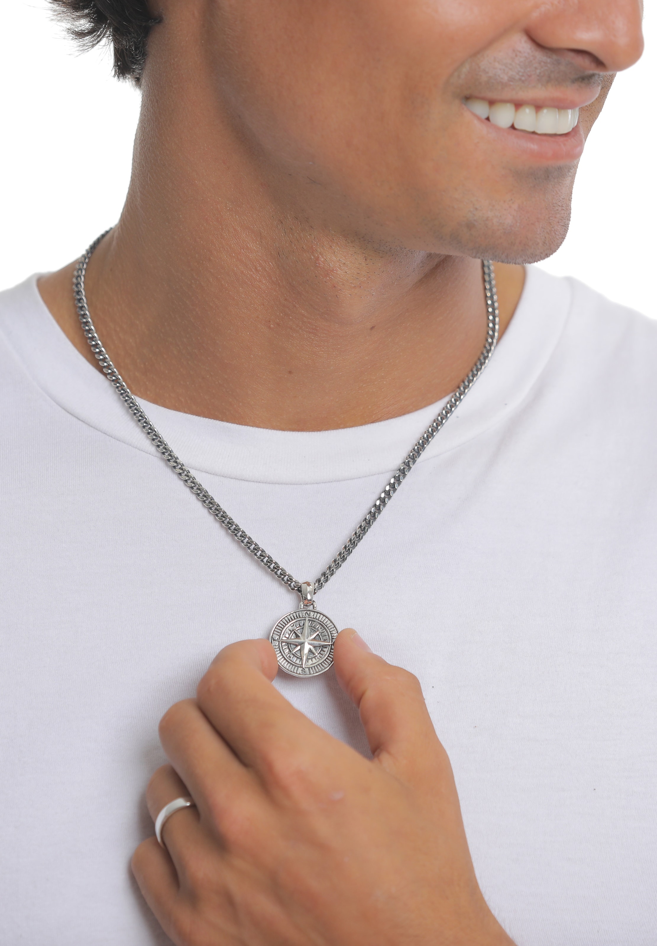 KUZZOI Halsband 'Kompass' i silver