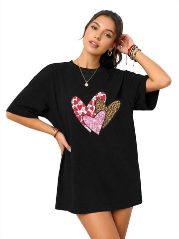 GORHEY Shirt 'Women's Summer Casual Cotton T-Shirt with Heart Print' in Black