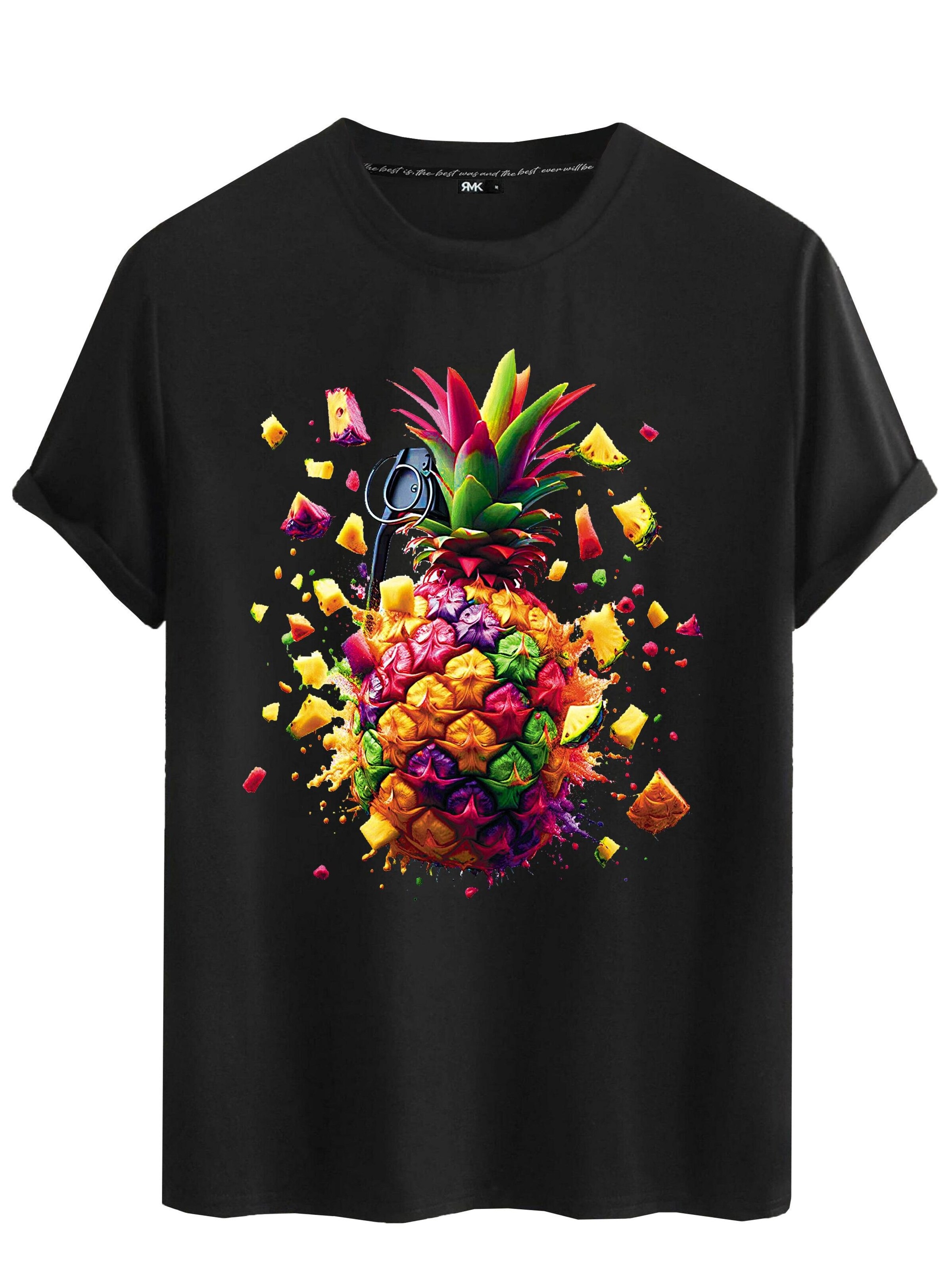RMK Shirt 'Ananas Sommer'‌‌‌‌‌‌ in Schwarz: Vorderseite