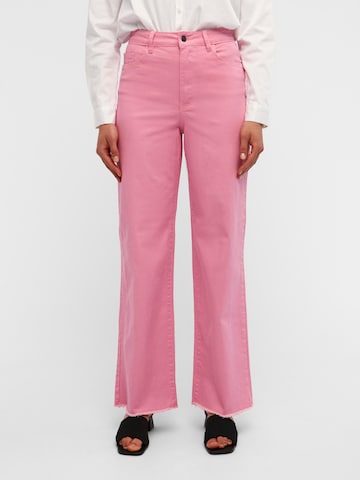 OBJECT Wide leg Jeans 'Savannah' in Pink: front