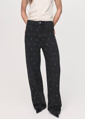 MANGO Loose fit Jeans 'Eyelets' in Black: front