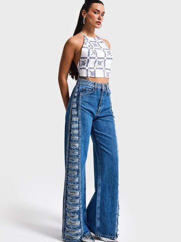 IT'S BASIC Flared Jeans 'RHINESTONE FLARE MID RISE JEANS' in Blue
