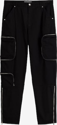 Bershka Tapered Cargo Pants in Black: front