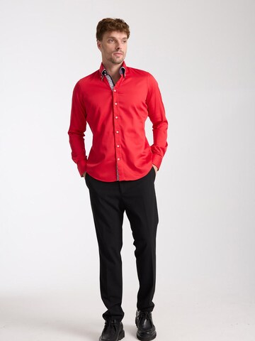 Slim fit Camicia 'Marco Polo Iconic Satin Man Shirt White' di 7Camicie in rosso