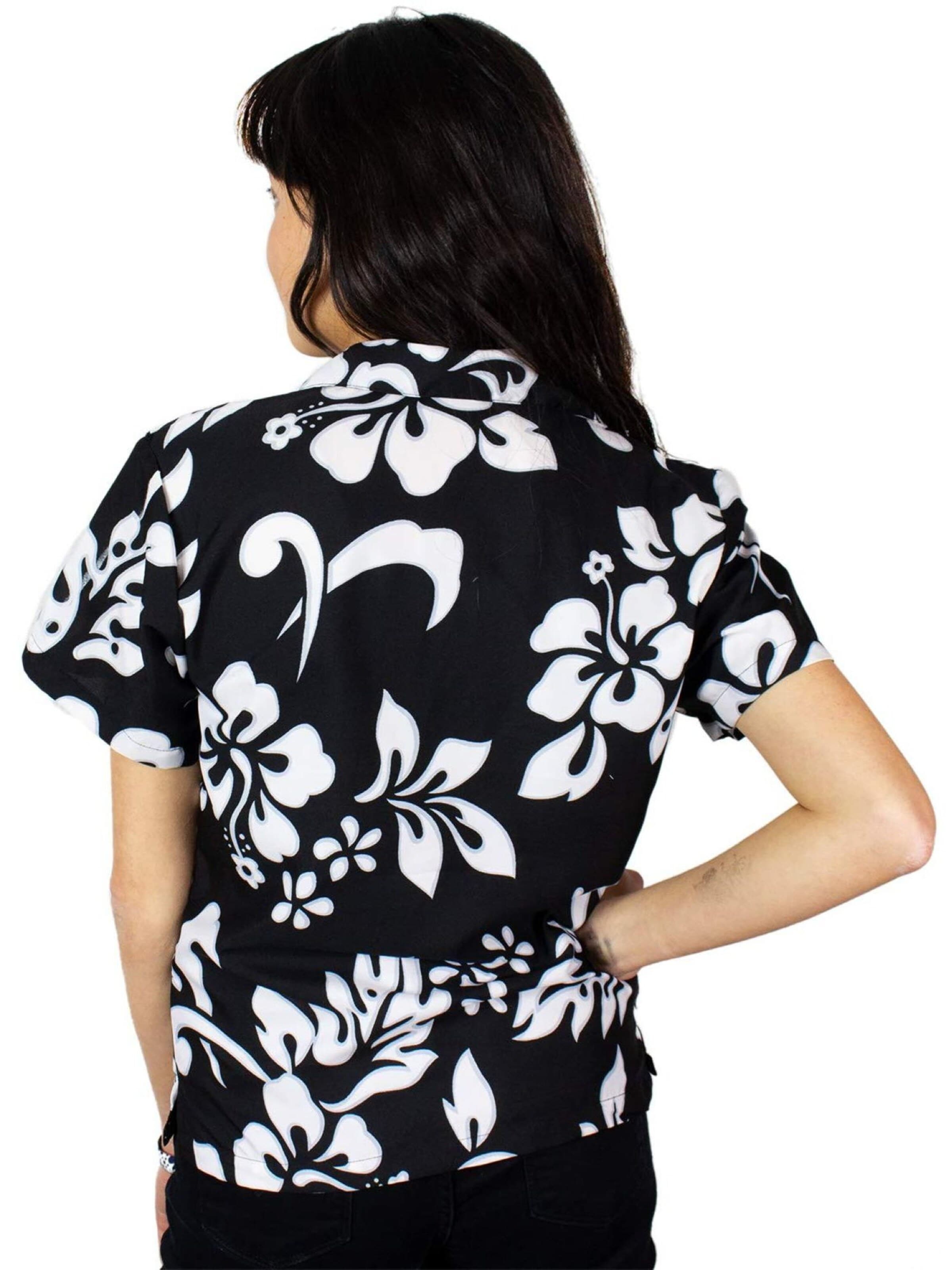 King Kameha Bluse 'Hibiscus'‌‌ in Schwarz
