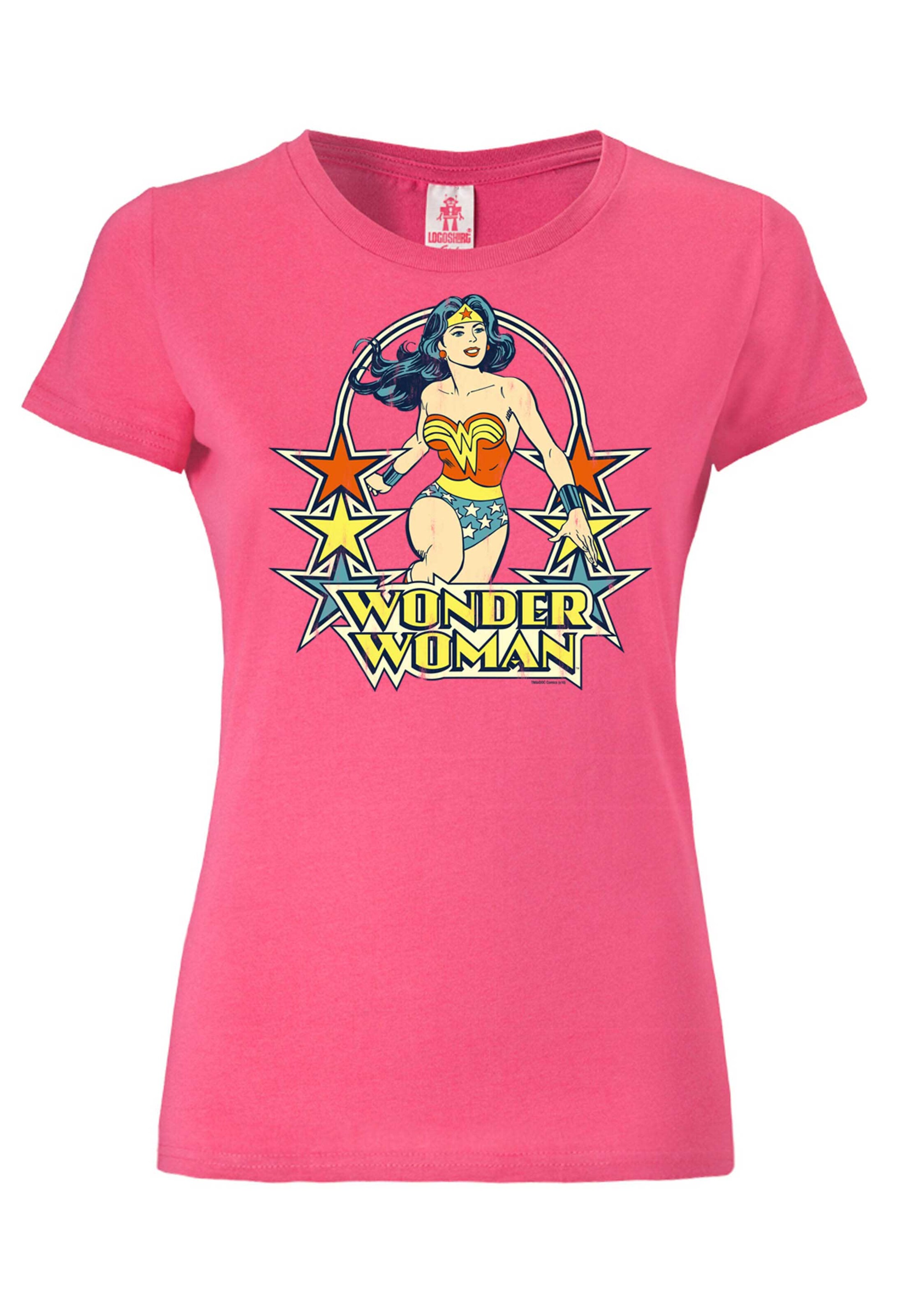 LOGOSHIRT Shirt 'Wonder Woman' in Pink: front