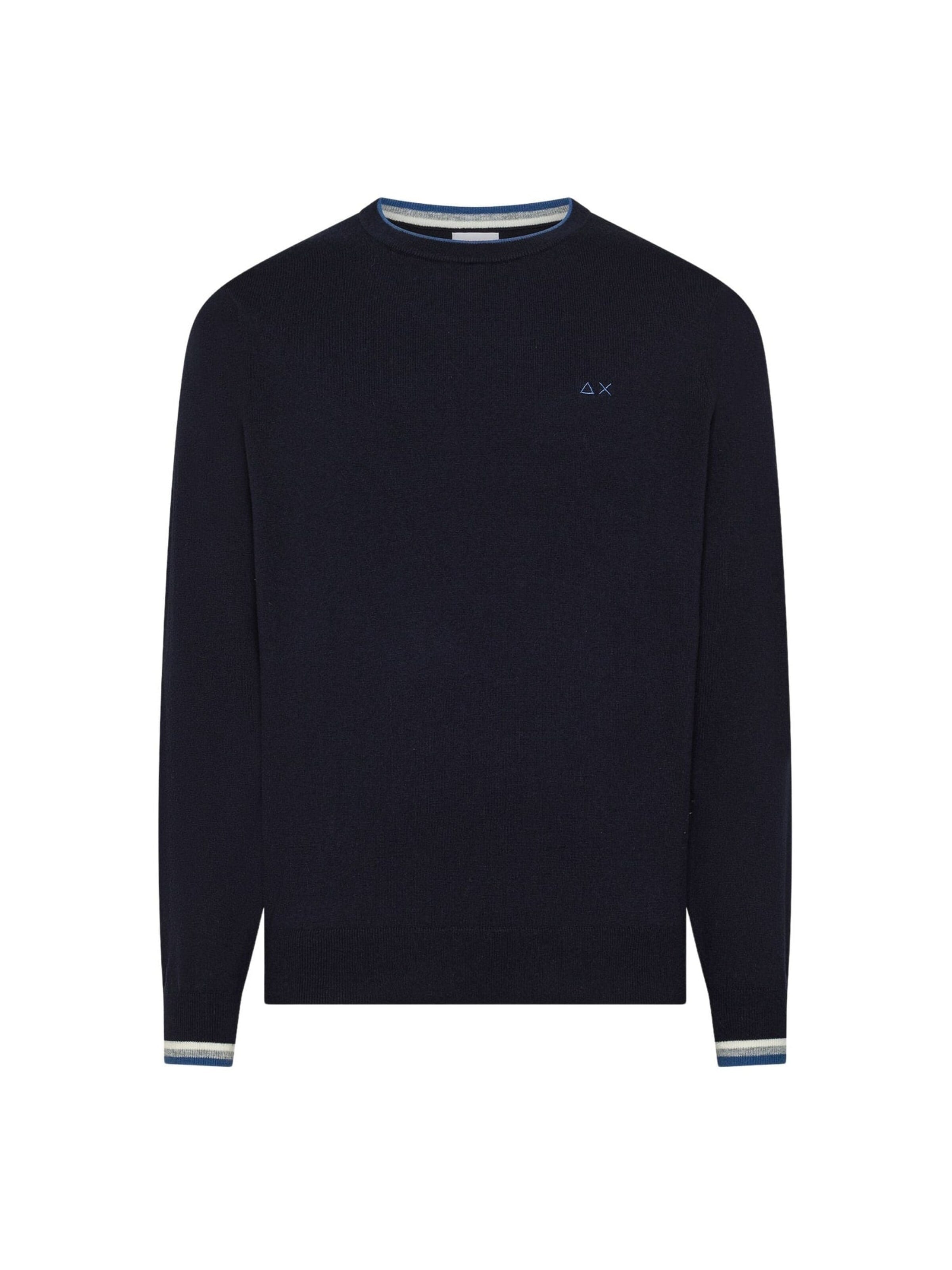 Pull-over 'Navy blue crew-neck wool and cotton sweater' SUN68 en bleu : devant