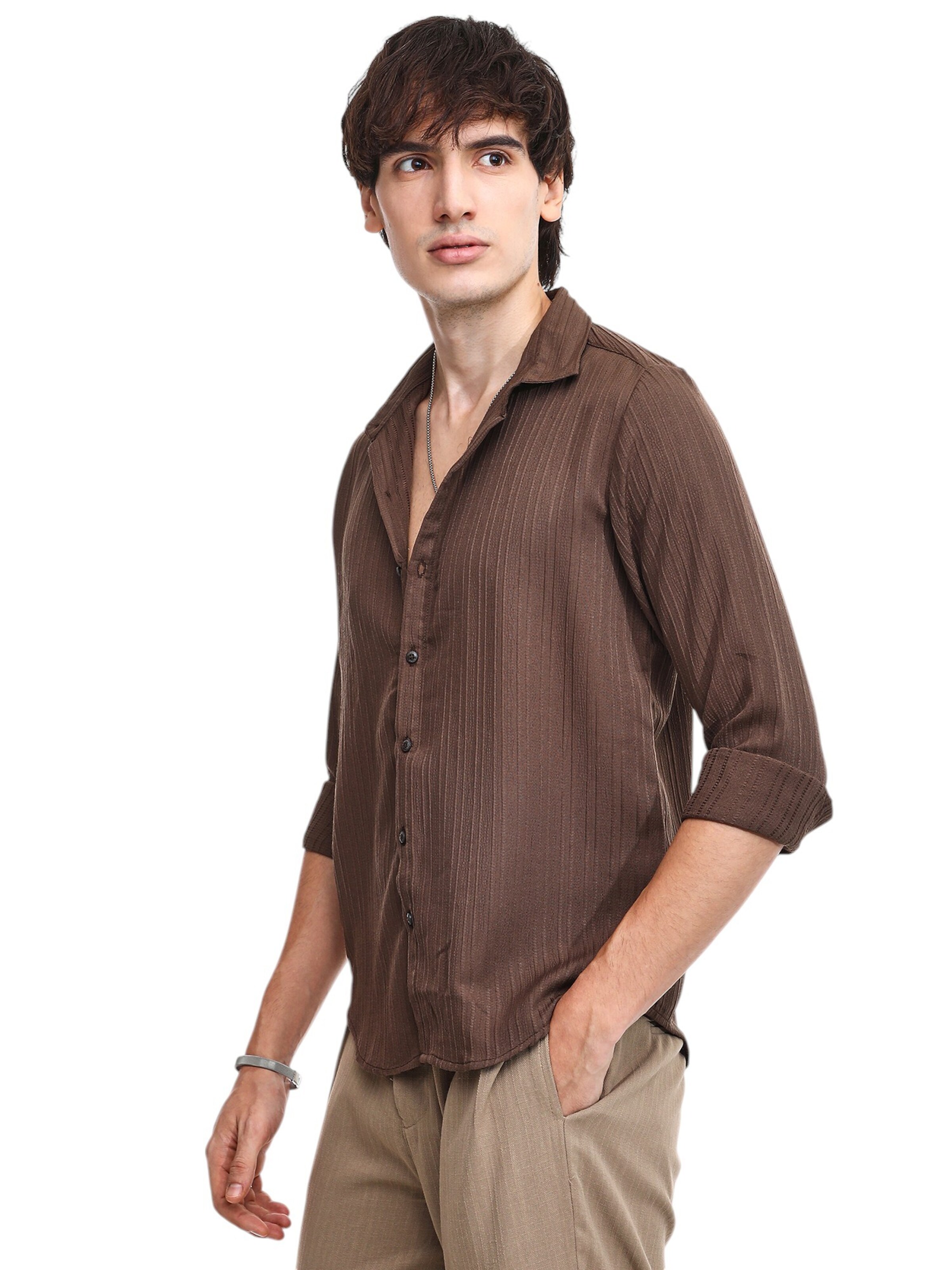 Campus Sutra Regular Fit Hemd 'Brynn' in Braun