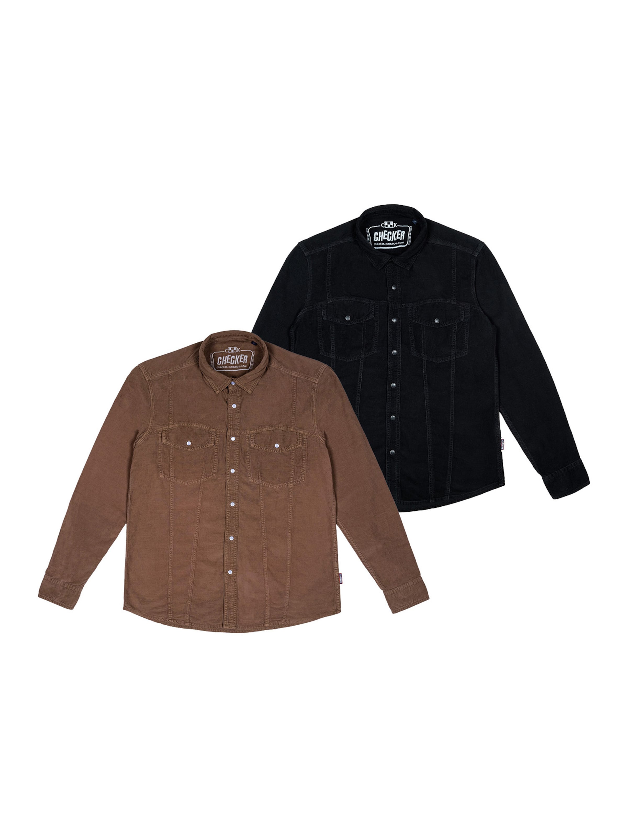 Checker Regular Fit Hemd ' Dynasty Cord ' in Braun: Vorderseite