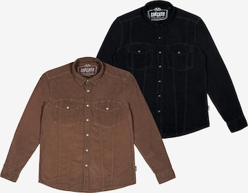 Chemise ' Dynasty Cord ' Checker en marron : devant