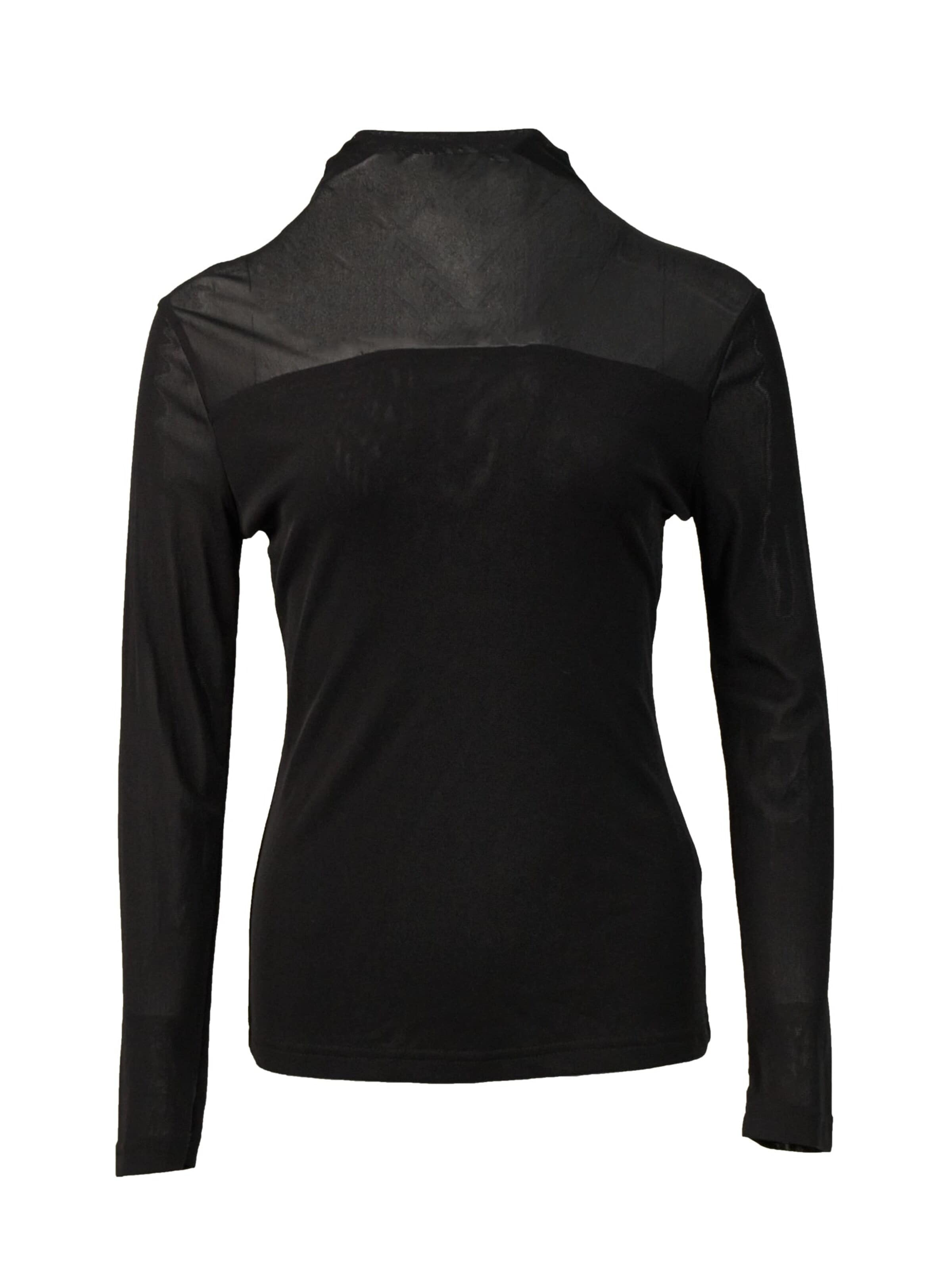 yoligex Top 'Chic High Neck Sheer Mesh Long Sleeve Top - Black' in Black: front