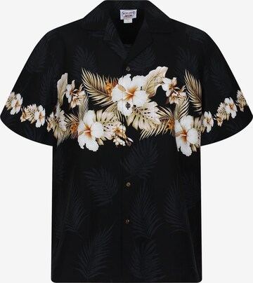 Pacific Legend Hemd 'Blumen' in Schwarz: Vorderseite