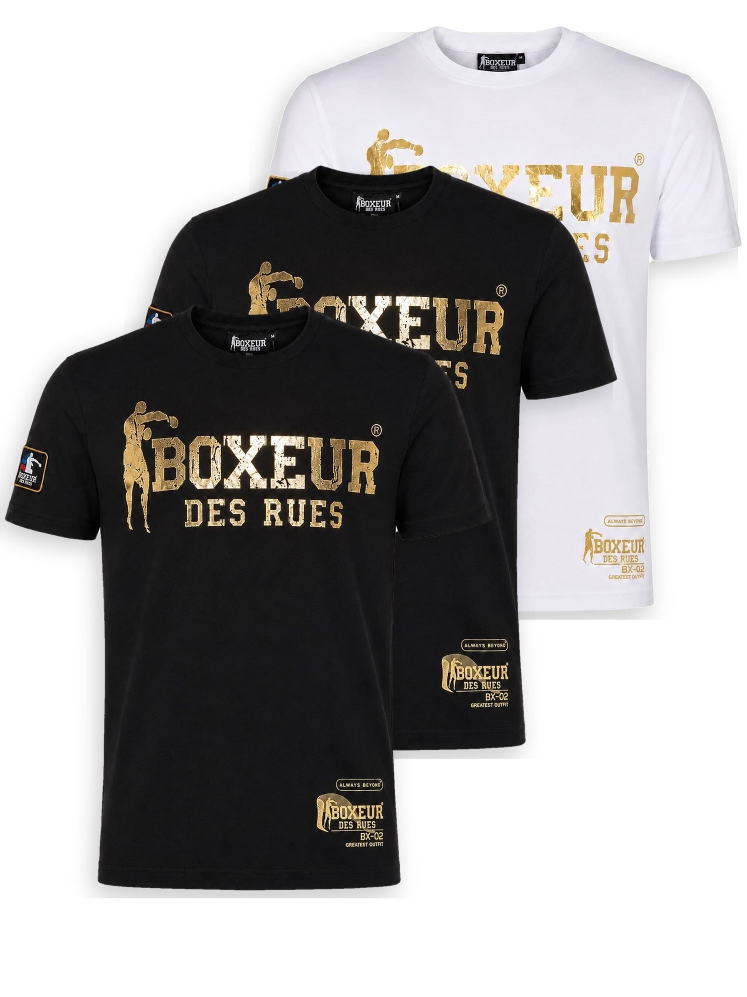 Boxeur des Rues Shirt 'Herren T-Shirt 3er-Pack Boxeur des Rues Slim Fit: Weiß, Goldenes Logo + 2 x Schwarz, Goldenes Logo'‌‌‌‌‌‌‌‌ in Mischfarben: Vorderseite