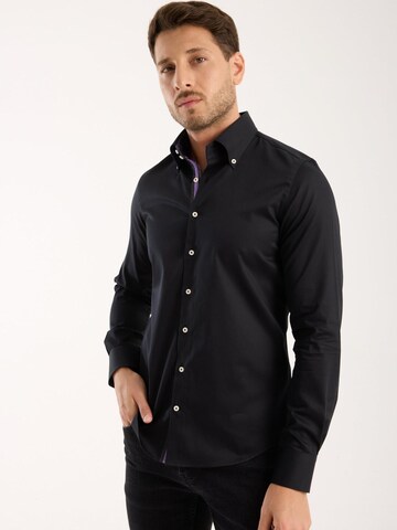 Slim fit Camicia business 'Roma Iconic Satin Man Shirt' di 7Camicie in nero