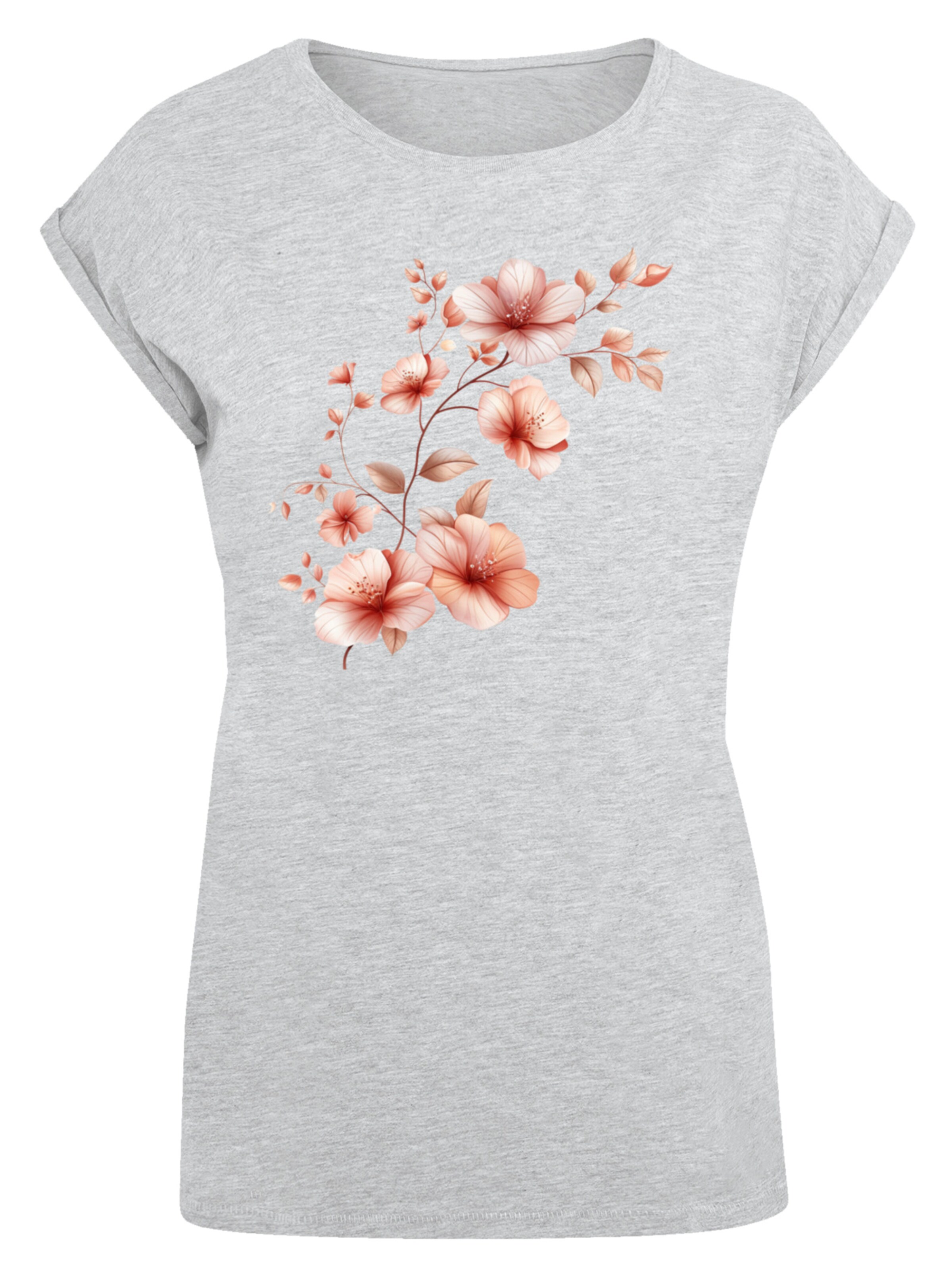 F4NT4STIC Shirt 'Rosa Blumenzweig 3D' in Grey: front