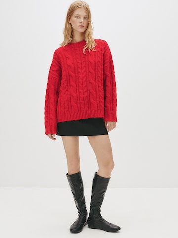 Pull&Bear Maxi svetr – červená: přední strana