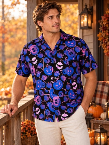 King Kameha Shirt 'Helloween Pumpkin Web' in Blue