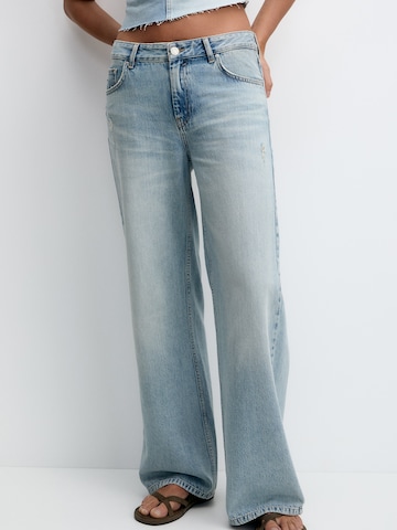 Wide leg Jeans de la Pull&Bear pe albastru: față