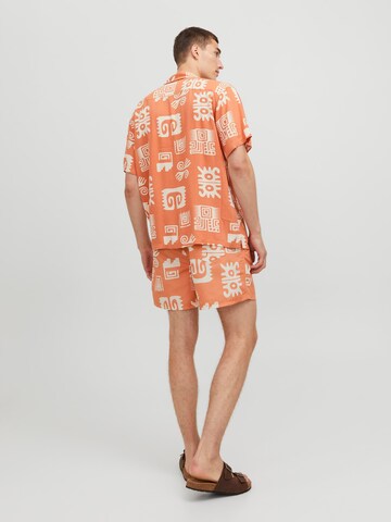 JACK & JONES Comfort fit Button Up Shirt 'JJLuke Ocean Resort' in Orange