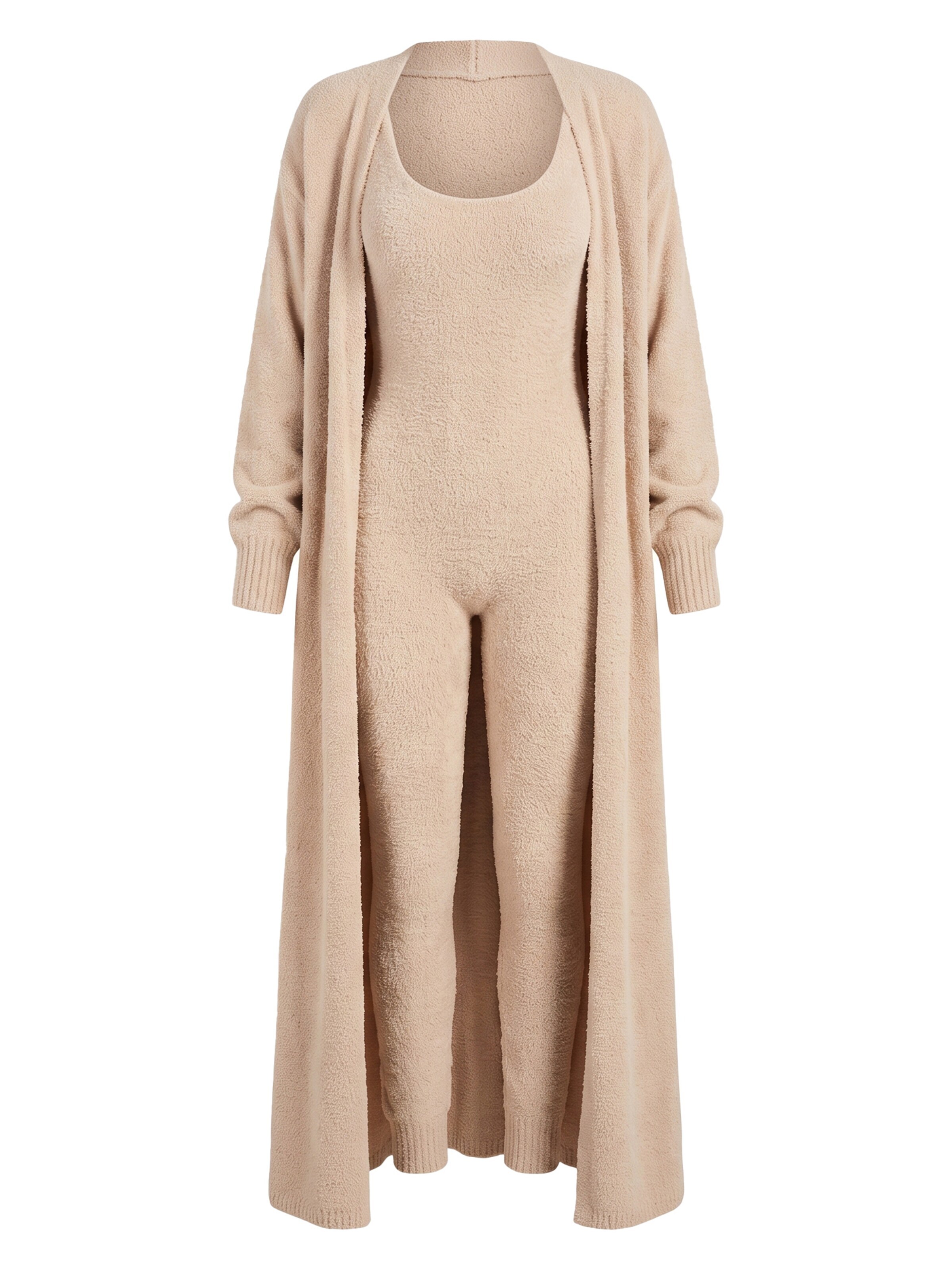 zytzrzy Hausanzug '2‑Piece Women Knit Set Jumpsuit + Long Open Cardigan Casual Outfit'‌ in Beige: Vorderseite