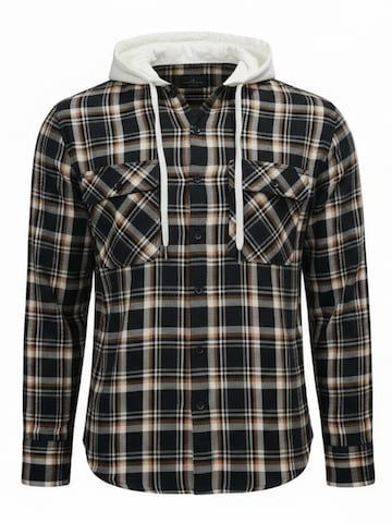 Radwa Button Up Shirt 'Mens flannel with hooddie' in Black: front