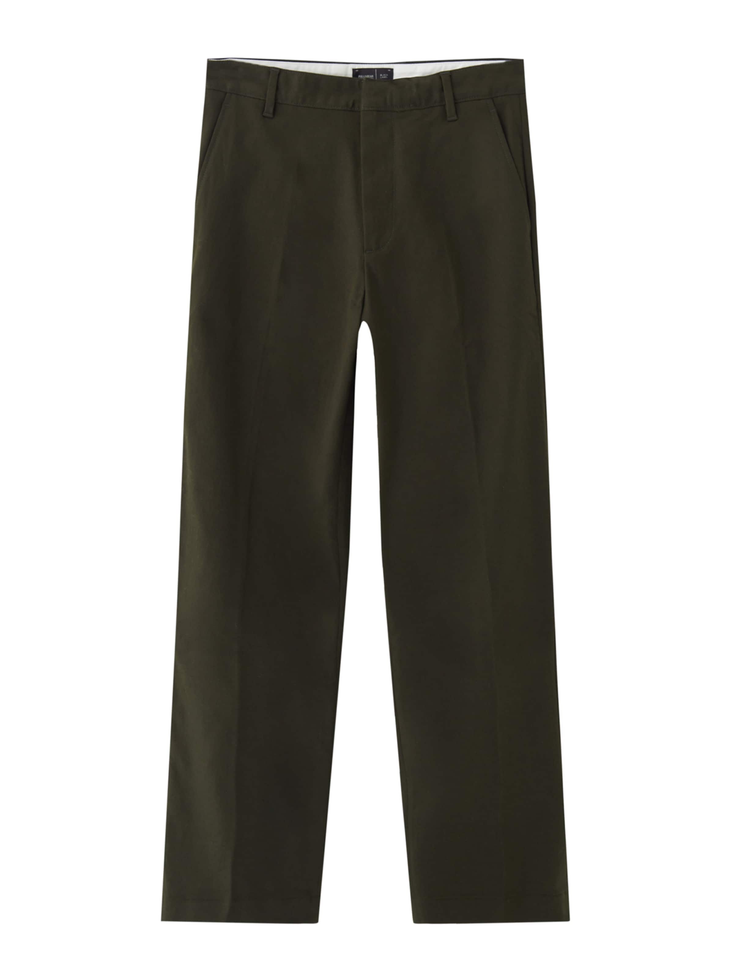 Pull&Bear Regular Trousers with creases in Green: front